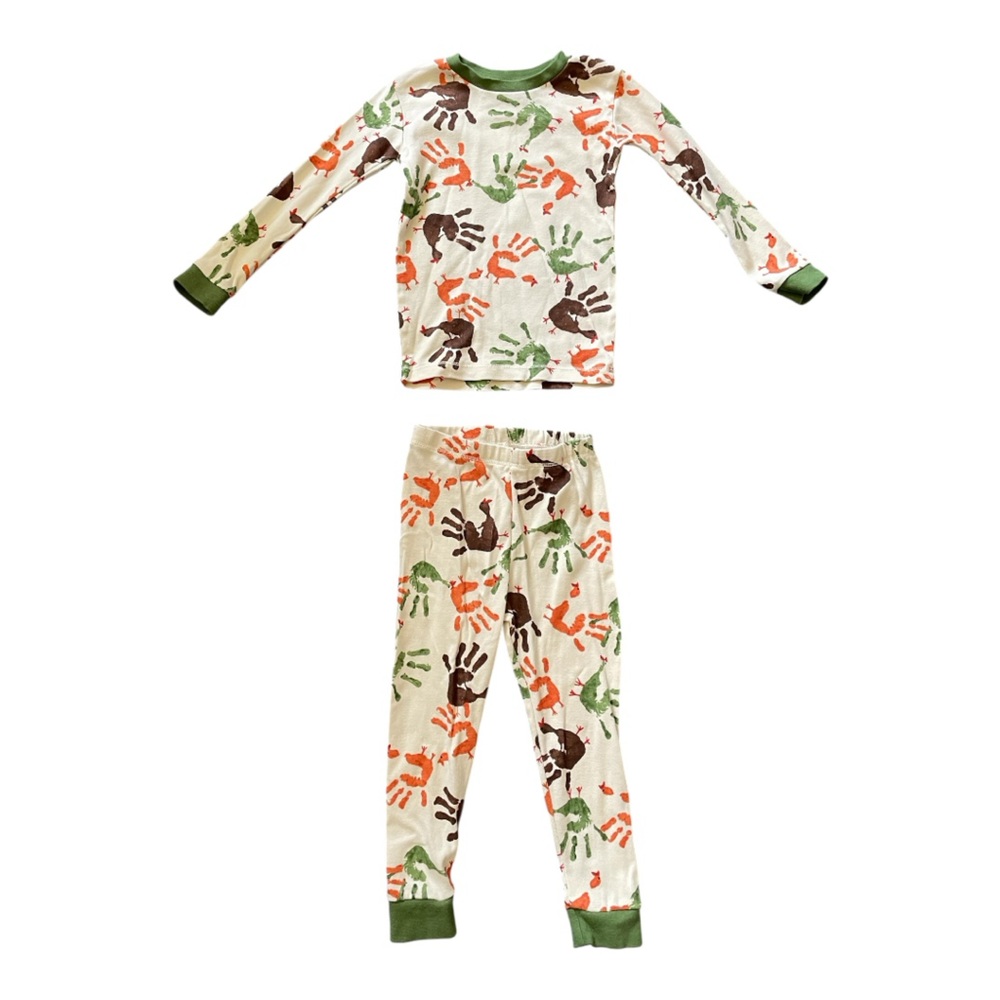 #342, Burt’s Bees Kids Handprint Pajama Set - Green, Brown, and Orange, Size 2T